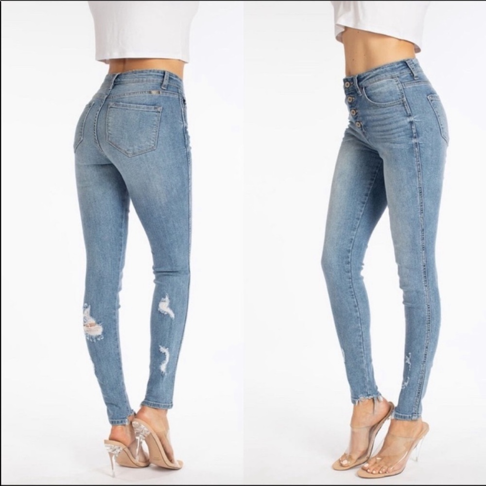New CAN KAN Distressed High Rise Skinny Jeans - Picture 2 of 5